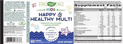 Photo of the Nature's Way Kids Happy & Healthy Multi Blue Raspberry Flavor label