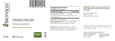 Photo of the Bronson Laboratories Ginkgo Biloba label