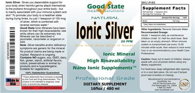 Photo of the Good State Ionic Silver 20 PPM label