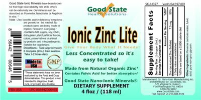 Photo of the Good State Ionic Zinc Lite label