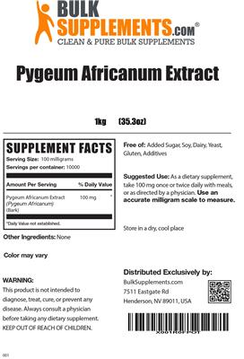 Photo of the BulkSupplements.com Pygeum Africanum Extract label