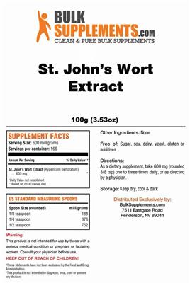 Photo of the BulkSupplements.com St. John's Wort Extract label