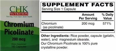 Photo of the CHK Nutrition Chromium Picolinate 200 mcg label