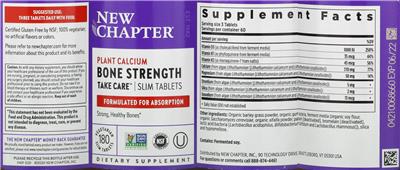 Photo of the New Chapter Bone Strength Take Care Slim Tabs label