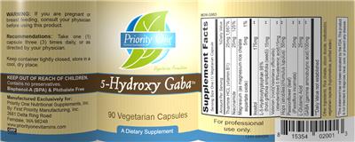 Photo of the Priority One Nutritional Supplements 5-Hydroxy Gaba label