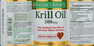 Photo of the Nature's Bounty Krill Oil 500 mg label