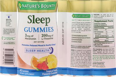 Photo of the Nature's Bounty Sleep Gummies Tropical Punch Flavored Gummies label
