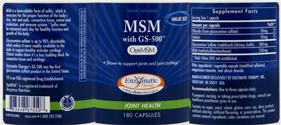 Photo of the Nature's Way MSM With GS-500 label