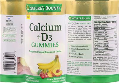 Photo of the Nature's Bounty Calcium + D3 Gummies label
