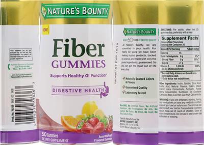 Photo of the Nature's Bounty Fiber Gummies label