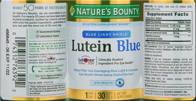 Photo of the Nature's Bounty Lutein Blue label