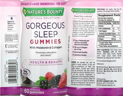 Photo of the Nature's Bounty Optimal Solutions Gorgeous Sleep Gummies Berry Flavored label