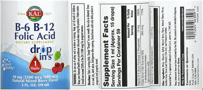 Photo of the KAL B-6 B-12 Folic Acid Drop Ins Natural Mixed Berry Flavor label