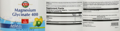 Photo of the KAL Magnesium Glycinate 400 Lemon Lime label