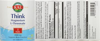 Photo of the KAL Think Magnesium L-Threonate label