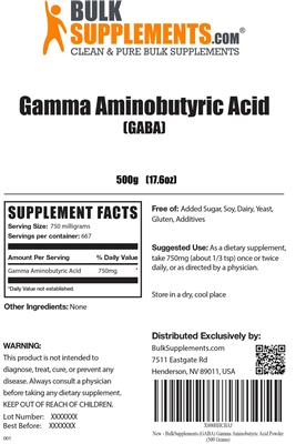 Photo of the BulkSupplements.com Gamma Aminobutyric Acid label