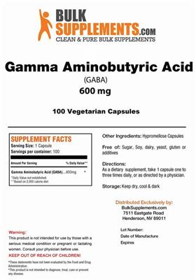 Photo of the BulkSupplements.com Gamma Aminobutyric Acid 600 mg label