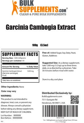Photo of the BulkSupplements.com Garcinia Cambogia Extract label