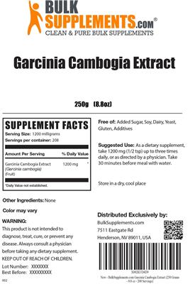 Photo of the BulkSupplements.com Garcinia Cambogia Extract label