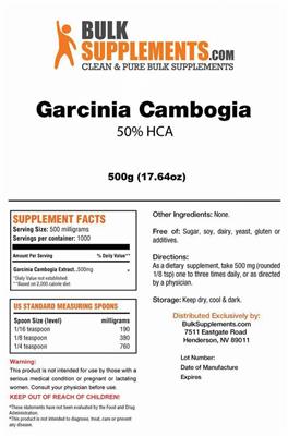 Photo of the BulkSupplements.com Garcinia Cambogia 50% HCA label