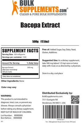 Photo of the BulkSupplements.com Bacopa Extract label