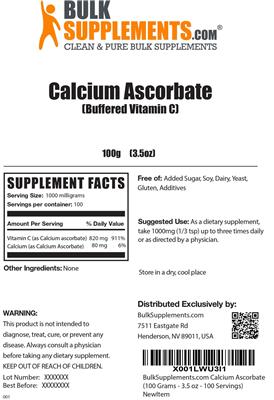 Photo of the BulkSupplements.com Calcium Ascorbate label