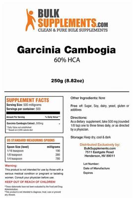 Photo of the BulkSupplements.com Garcinia Cambogia 60% HCA label