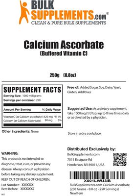 Product label for Calcium Ascorbate