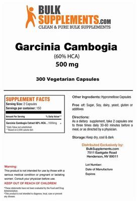 Photo of the BulkSupplements.com Garcinia Cambogia (60% HCA) 500 mg label