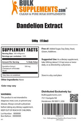 Photo of the BulkSupplements.com Dandelion Extract label