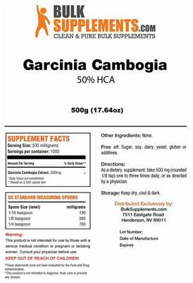Photo of the BulkSupplements.com Garcinia Cambogia 50% HCA label