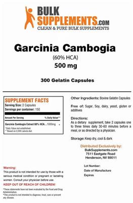 Photo of the BulkSupplements.com Garcinia Cambogia (60% HCA) 500 mg label