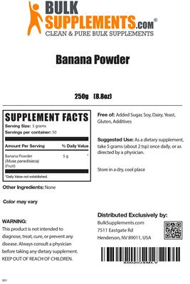 Photo of the BulkSupplements.com Banana Powder label