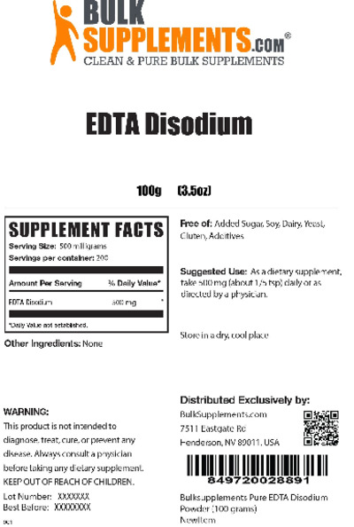 Photo of the BulkSupplements.com EDTA Disodium label
