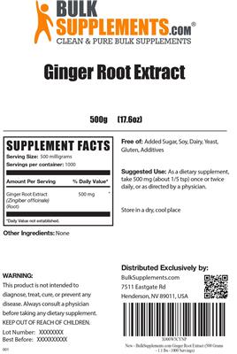 Photo of the BulkSupplements.com Ginger Root Extract label