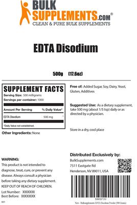 Photo of the BulkSupplements.com EDTA Disodium label