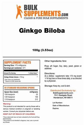 Photo of the BulkSupplements.com Ginkgo Biloba label
