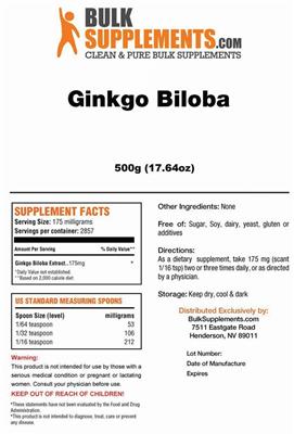 Photo of the BulkSupplements.com Ginkgo Biloba label