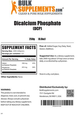 Photo of the BulkSupplements.com Dicalcium Phosphate label