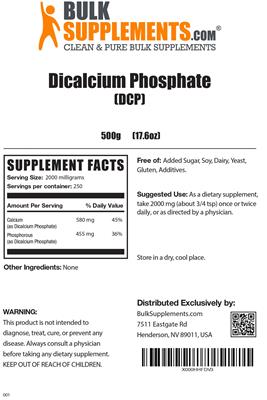 Photo of the BulkSupplements.com Dicalcium Phosphate label