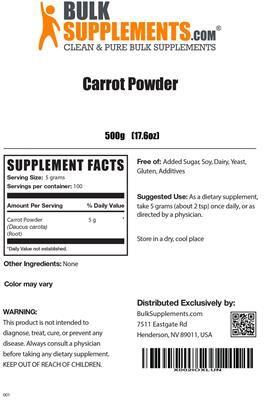 Photo of the BulkSupplements.com Carrot Powder label