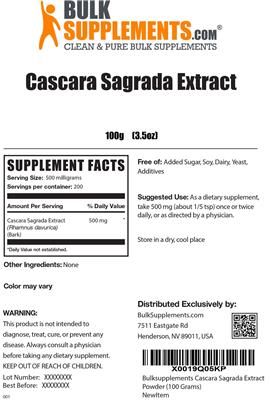 Photo of the BulkSupplements.com Cascara Sagrada Extract label