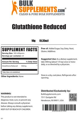 Photo of the BulkSupplements.com Glutathione Reduced label