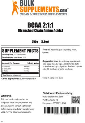 Photo of the BulkSupplements.com BCAA 2:1:1 label