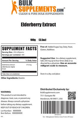 Photo of the BulkSupplements.com Elderberry Extract label