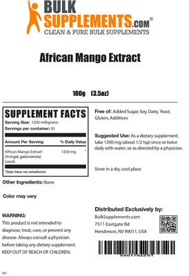 Photo of the BulkSupplements.com African Mango Extract label