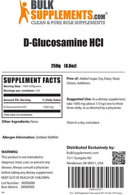 Photo of the BulkSupplements.com D-Glucosamine HCL label