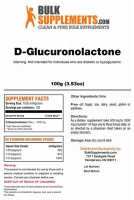 Photo of the BulkSupplements.com D-Glucuronolactone label