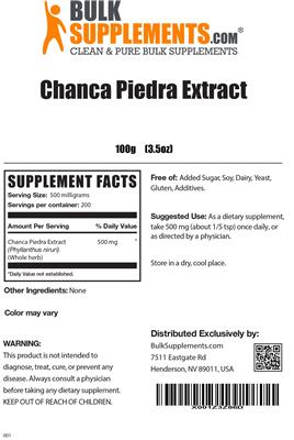Photo of the BulkSupplements.com Chanca Piedra Extract label
