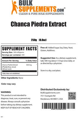 Photo of the BulkSupplements.com Chanca Piedra Extract label